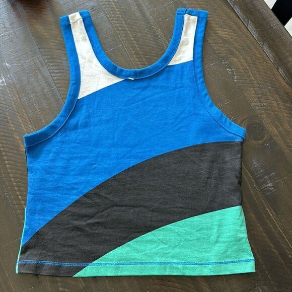 NWOT Free People Basic Tank Varsity Blue Color Black Cotton Green Movement Gym - Picture 10 of 11